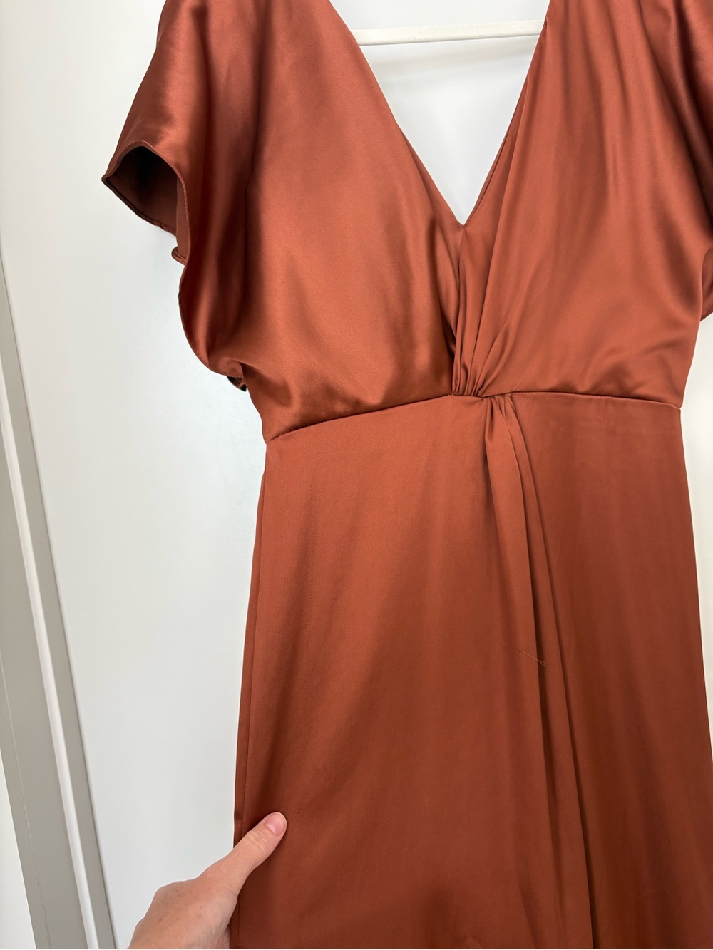 Revelry Brown Gwen Satin VNeck Bridesmaid Maxi Dress Formal Chic Evening Gown 10 - Picture 10 of 13